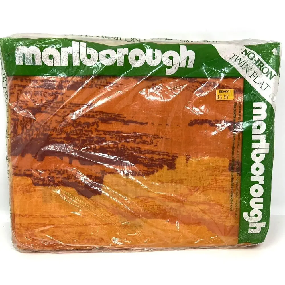 Vtg 70s Marlborough Southwest Desert Sunrise Canyons Twin Flat Sheet Orange